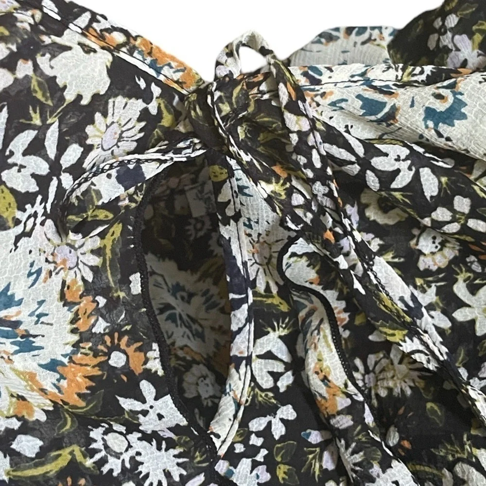 Free People Say It To Me Spring Floral Ruffled Bodysuit Blouse Size L
